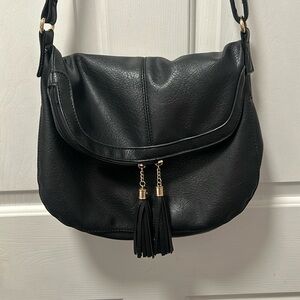 Black Faux Leather Fold Over Crossbody Purse